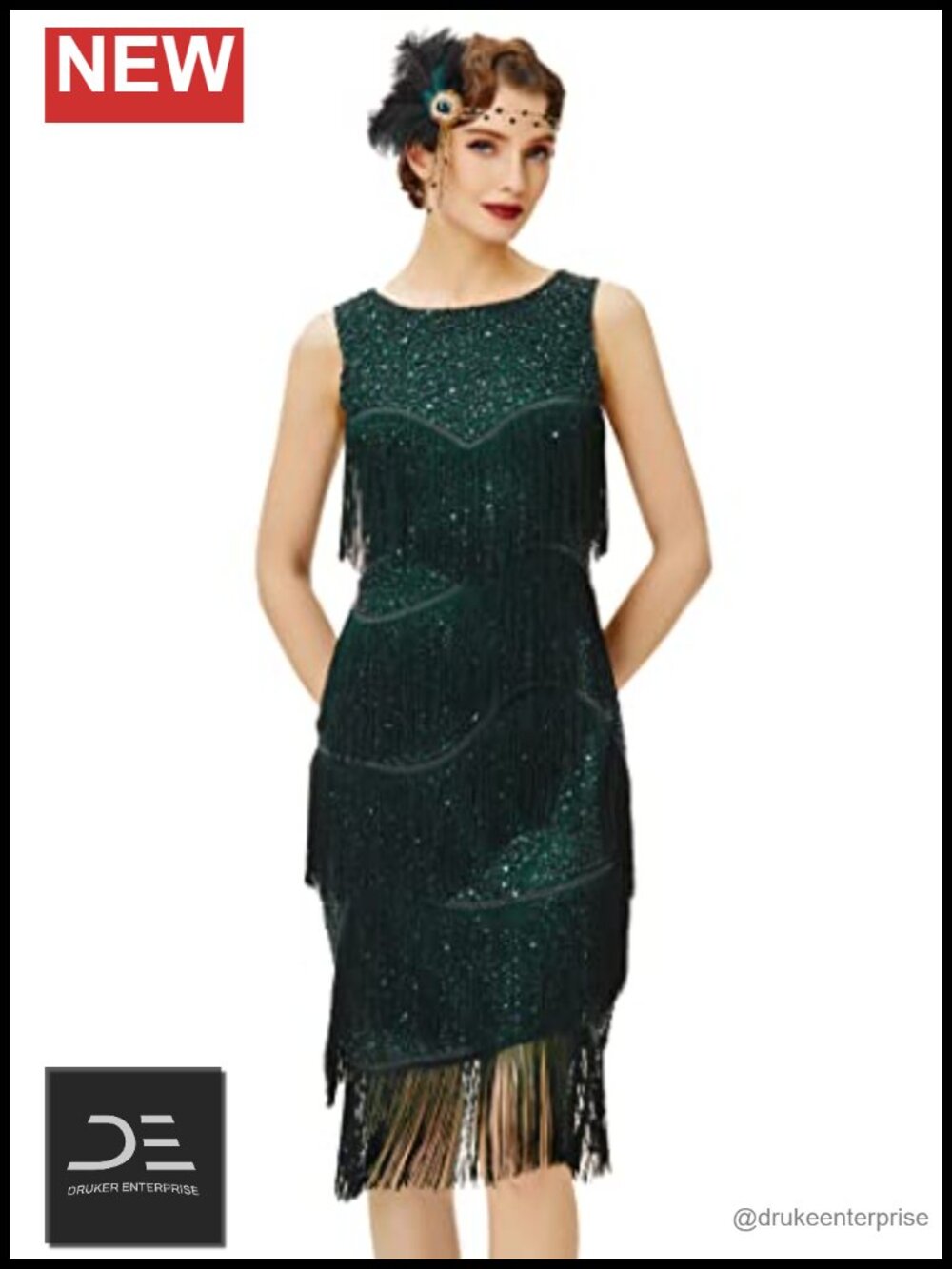 1920s Flapper Dress Sequin Fringe Gatsby Art Deco Midi Party